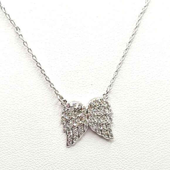 Touchstone Crystal Swarovski Angel wings necklace,  rhodium plated - Picture 2 of 5